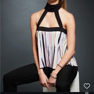 LIZNA Chic Black and Multicolor Halter Top